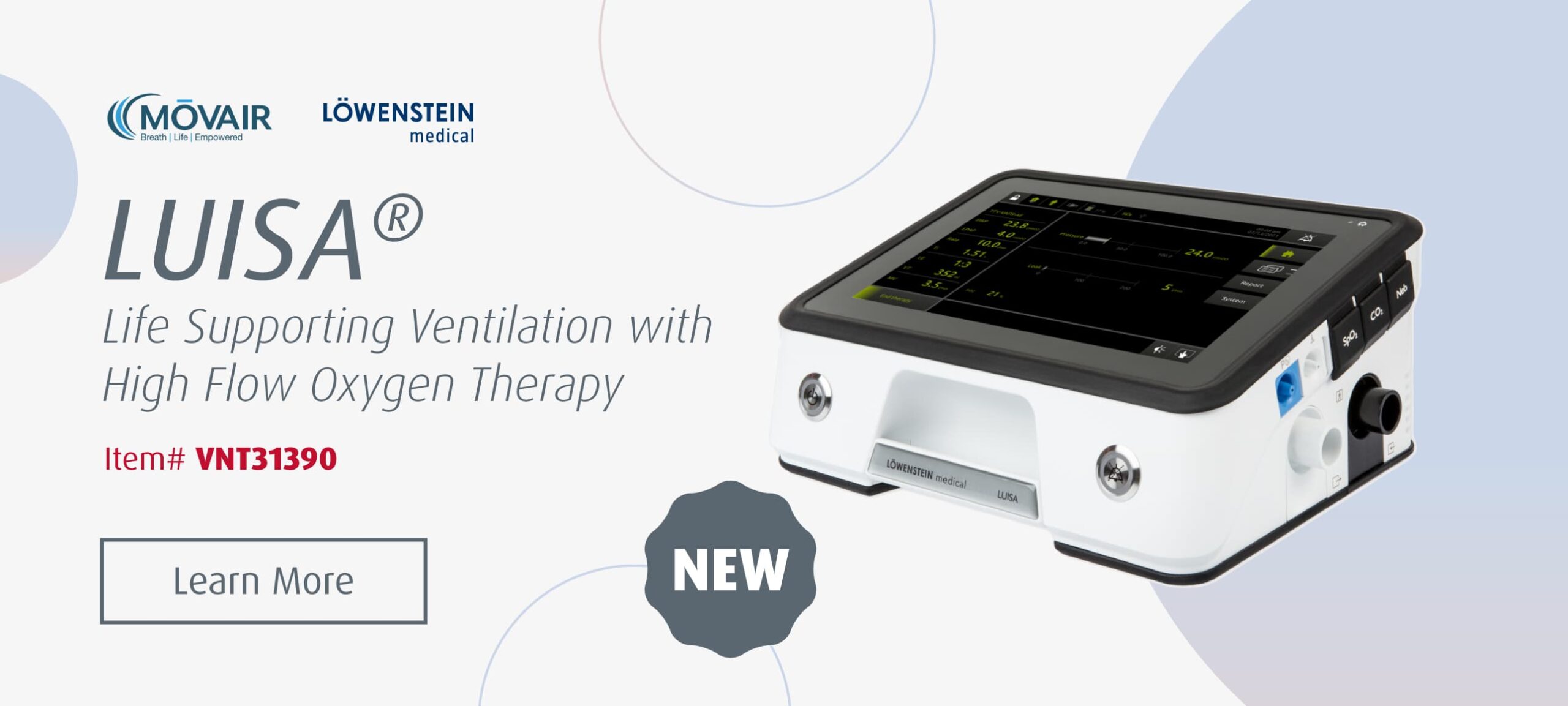 Website banner advertising the LUISA ventilator